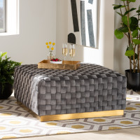 Baxton Studio TSF-6709-Grey/Gold-Otto Noah Luxe and Glam Grey Velvet Fabric Upholstered and Gold Finished Square Cocktail Ottoman